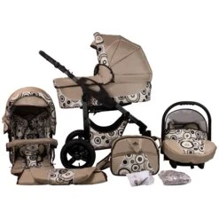 10tlg. Set: Kombi Kinderwagen "Capri" In Beige/Gemustert