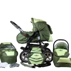 10tlg. Set: Kombi Kinderwagen "Milano" In Grün