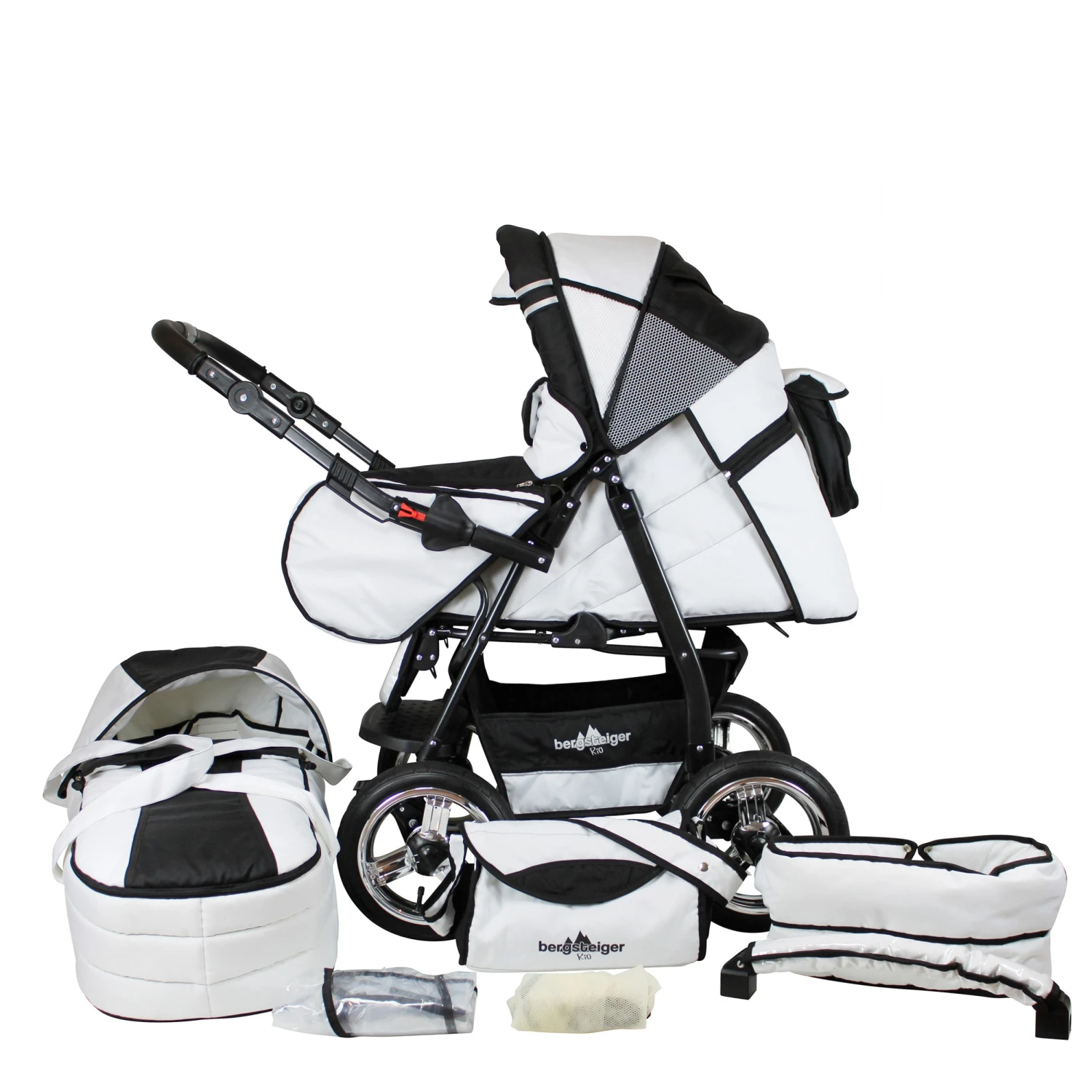 10tlg. Set: Kombi Kinderwagen "Rio" In Schwarz/Weiß 3 10tlg. Set: Kombi Kinderwagen "Rio" In Schwarz/Weiß