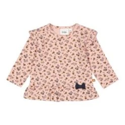 Shirt Langarm Rüsche Blumen In Rosa