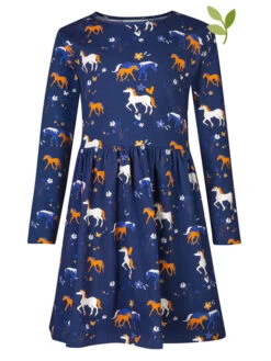 Kleid In Dunkelblau/ Bunt