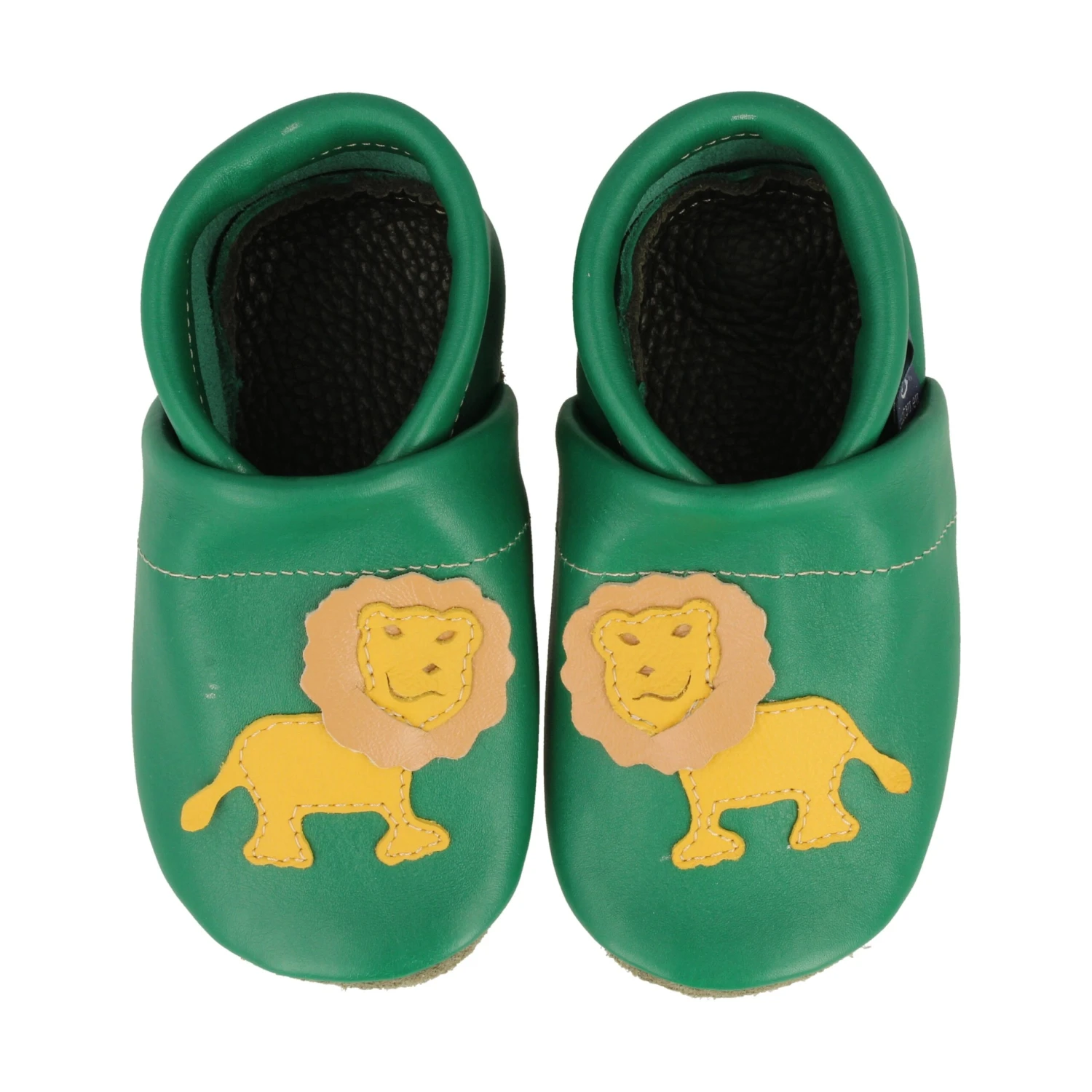 Krabbelschuhe / Lederpuschen Mit Löwe In Grün / Gelb 4 Krabbelschuhe / Lederpuschen Mit Löwe In Grün / Gelb – Bild 2