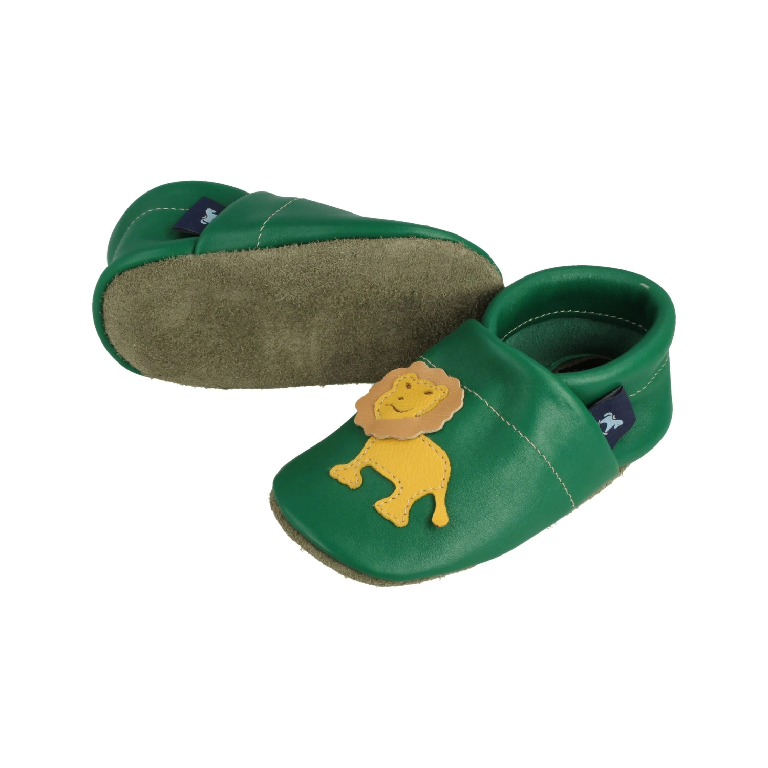 Krabbelschuhe / Lederpuschen Mit Löwe In Grün / Gelb 5 Krabbelschuhe / Lederpuschen Mit Löwe In Grün / Gelb – Bild 3