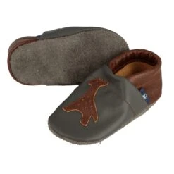 Lauflernschuhe / Lederpuschen Mit Giraffe In Grau / Braun -Babyartikelgeschäft pantau its a small world lauflernschuhe lederpuschen mit giraffe in grau braun 2