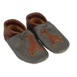 Lauflernschuhe / Lederpuschen Mit Giraffe In Grau / Braun