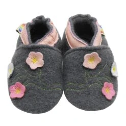 Filzschuhe "3 Blumen" In Grau