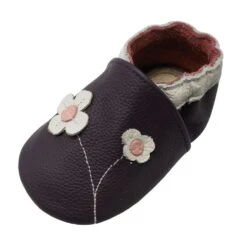 Leder-Krabbelschuhe "2-Blumen" In Dunkellila -Babyartikelgeschäft yalion leder krabbelschuhe 2 blumen in dunkellila 2