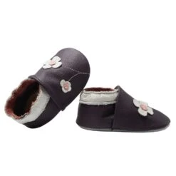 Leder-Krabbelschuhe "2-Blumen" In Dunkellila -Babyartikelgeschäft yalion leder krabbelschuhe 2 blumen in dunkellila 5