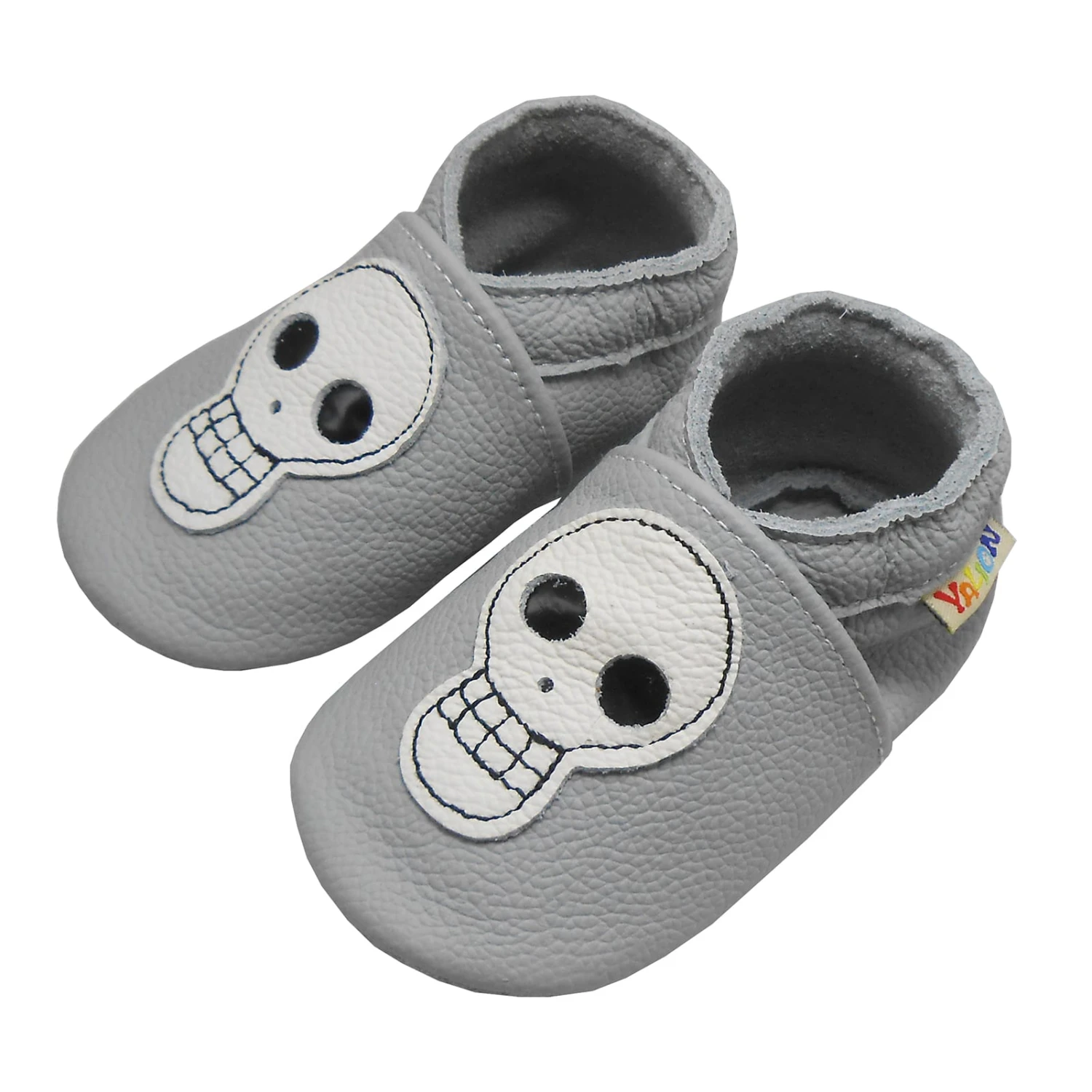 Leder-Krabbelschuhe "Totenkopf" In Hellgrau 4 Leder-Krabbelschuhe "Totenkopf" In Hellgrau – Bild 2