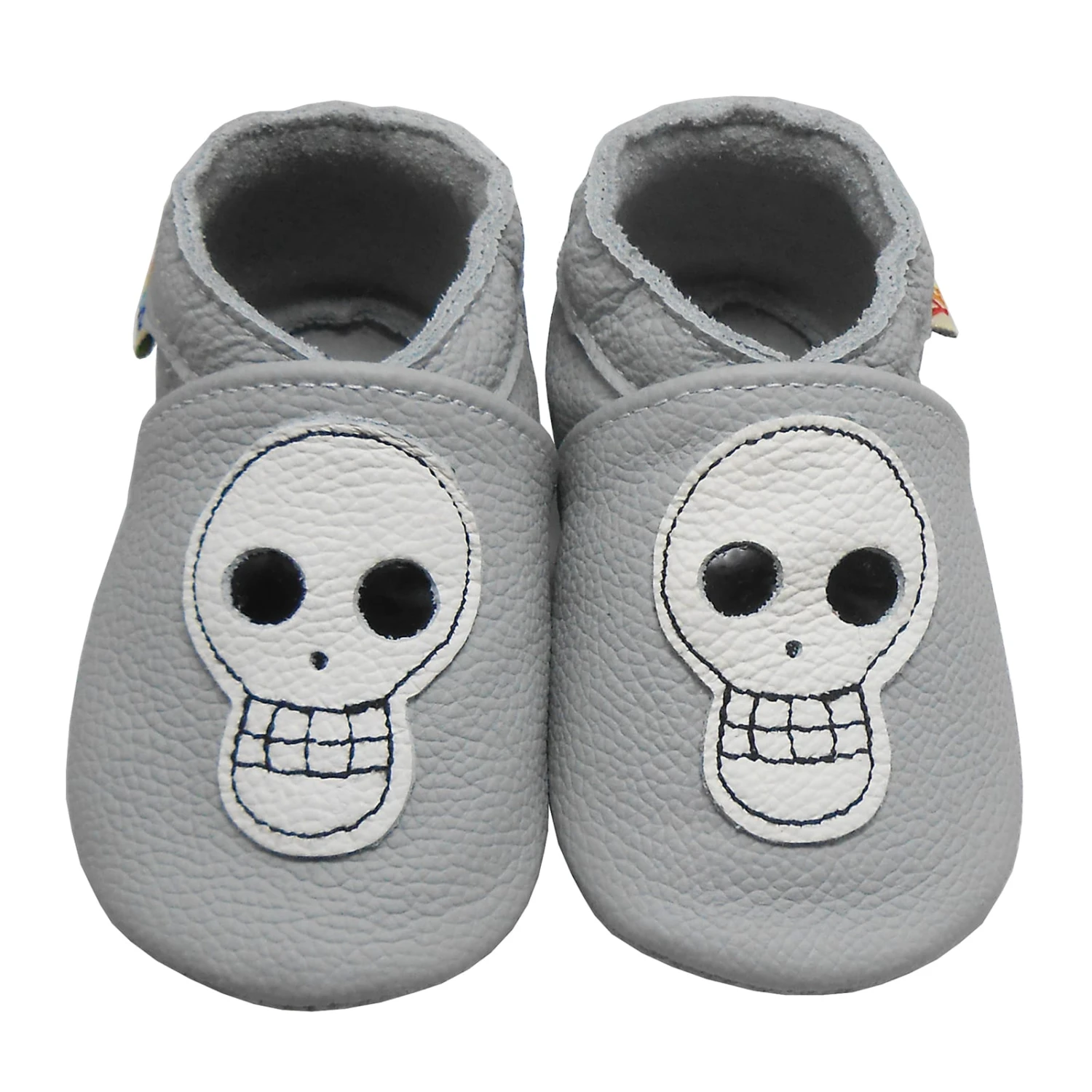 Leder-Krabbelschuhe "Totenkopf" In Hellgrau 3 Leder-Krabbelschuhe "Totenkopf" In Hellgrau